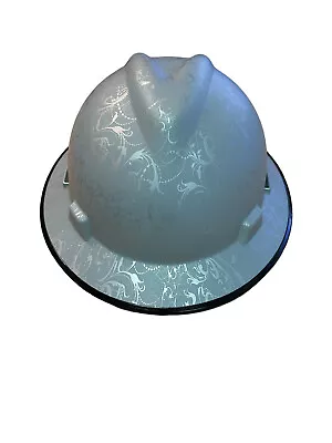 Custom Light Gray Silver Lilies Hard Hat MSA V-Gard Full Brim Satin W/edgegard • $105