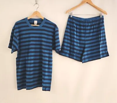 Nwot Hanna Andersson Blue Stripe Adult Unisex Short John Pajamas Large L • $49.99