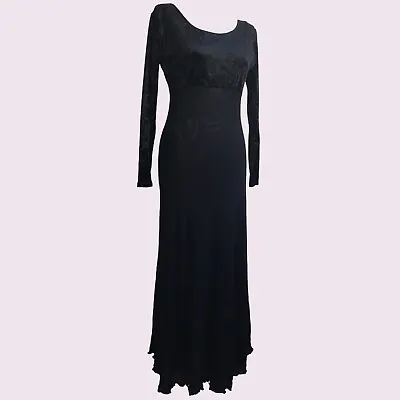 £29.99 • Buy True Vintage Y2K 90s Black Velvet Mesh Maxi Dress Whimsigoth Fairy Size 12 14