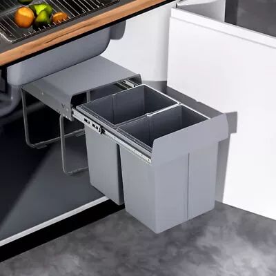 Pull Out Kitchen Waste Recycle Soft Close Dustbin Under Sink Rubbish Bin 30L/40L • £55.99