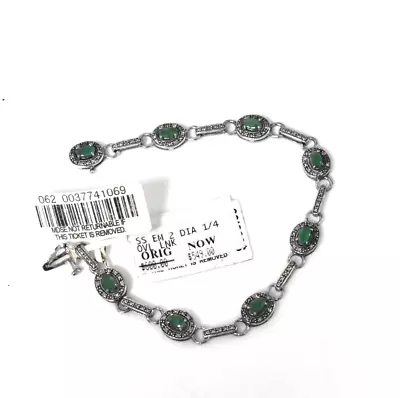 NEW W/ Tags Macy's Sterling Silver Emerald & Diamond Oval Link Bracelet 7.25  • $29.99