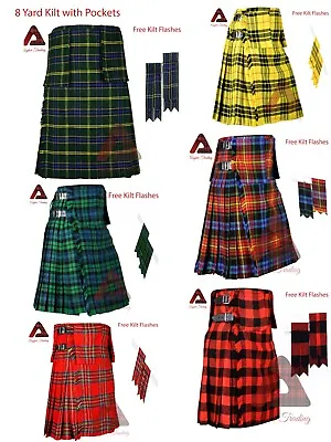 Scottish Handmade Traditional 8 Yard Kilt - Tartan Kilts For Men's Free Flashes • $53.19