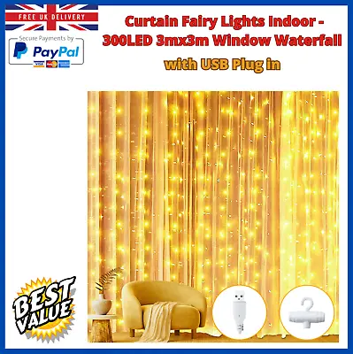 £5.99 • Buy 300 LED Curtain Fairy Lights String Indoor/Outdoor Wedding Party Wall Decor