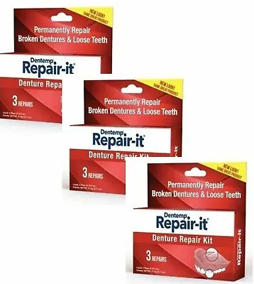 Dentemp Repair-It Denture Repair Kit- 3 Boxes Each For Three Repairs- Free Ship • $35
