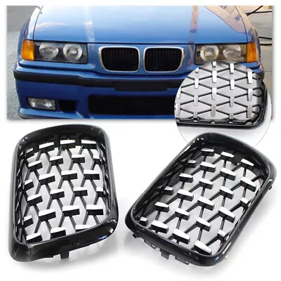 Front Grill Latest Style Shiny Black Frame Diamond Fits BMW E36 3 Series 97-99 • $50.66