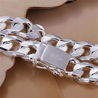 925 Sterling Silver Mens Bracelet Heavy Thick Cuban Link Chain Fashion For Men • $4.99