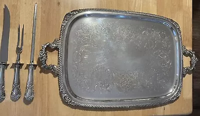 Antique E.G. Webster & Son Silver Serving Tray W/ Web Sterling Handle Utensils • $95