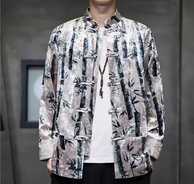 Men's Chinese Style Stand Collar Long Sleeve Loose Fashion Printed Velvet Coats • $62.83
