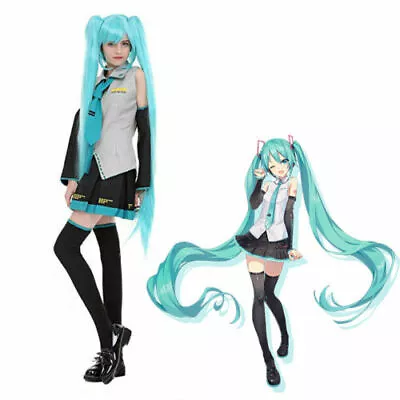 Vocaloid Hatsune Miku Uniform Dress Costume Top Skirt Suit Halloween Cosplay Wig • $58.99