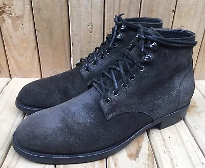 DSQUARED2 Black Lace Up Distressed Suede Leather Boots Size 45 USA 12 • $125