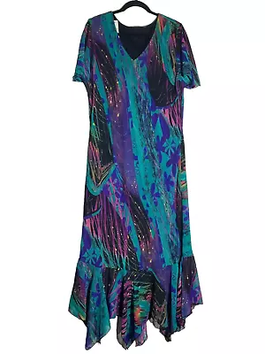 Elegant Womens Maxi Dress Size 2XL Asymmetric Ruffle Geometric Colourful - New • £18.75