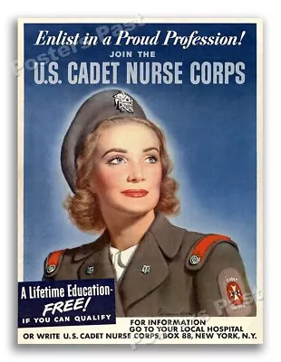 1943 “Join The U.S. Cadet Nurse Corps” Vintage Style WW2 Medical Print - 8.5x11 • $8.95