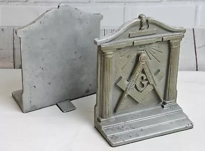 Vintage Masonic Freemason Metal Bookends All Seeing Eye Compass Square • $149.99