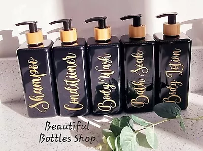 Mrs Hinch Black Square Bathroom Bottles With Bamboo Lid Shampoo Conditioner Etc • £9