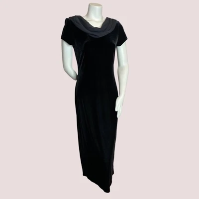£54.45 • Buy Vintage Velvet Maxi Dress With Trailing Chiffon Sash Scarf Black Prom 90s Y2K