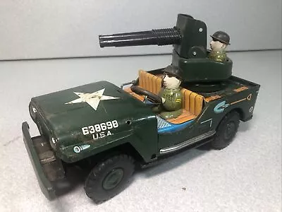 Vintage 1950s Tin Battery Operated WWII Army 35mm Anti-Aircraft Jeep [See Video] • $47.99