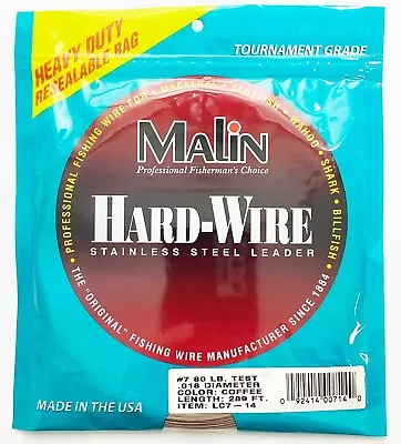 Malin Hard Wire Stainless Steel Leader 80 LB Test #7 289 Feet Coffee LC7-14 • $20.99