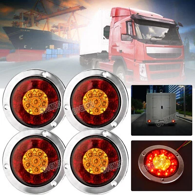 $27.79 • Buy 4x Round Truck RV Trailer Tail Light LED Stop Rear Brake Signal Reverse Lamp 12V