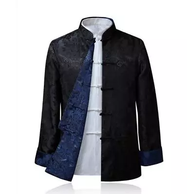 Chinese Style Mens Real Silk Tang Suit Jacket Casual Long Sleeve Jacket Outwears • $54.59