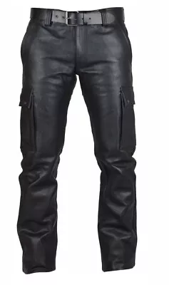 PU Leather Pants Mens Fashion Solid Color Black Casual Leather Pants Biker Pants • $32.90