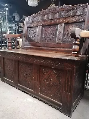 Hand Carved Very Old  Oak Antique Monk Bench • £499