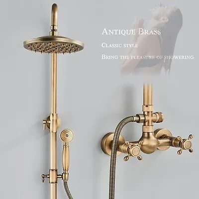 Antique Brass Rainfall Shower Faucet System Set Wall Mount Shower Mixer Fixture • $95