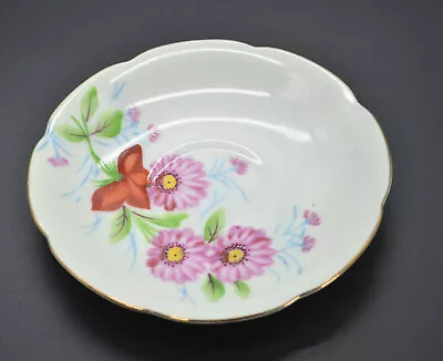 Painted Saucer Made In Occupied Japan Pink Red & Flowers Butterfly Gold Rim C-9 • $30