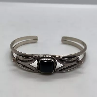 Vintage Navajo Sterling Silver Black Onyx Stamped Cuff Bracelet 6.5  • $99.99