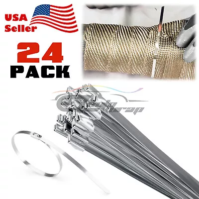 12  304 Stainless Steel Metal Zip Tie Strap Cable Exhaust Turbo Wrap Intake Lock • $10.99