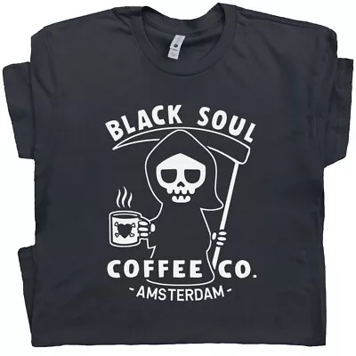 Funny Coffee T Shirt Amsterdam Black Soul Cafe Grim Reaper Tee Vintage Graphic • $19.99