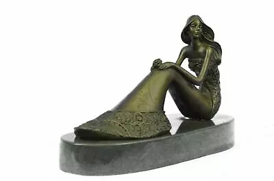 Pure Bronze Marble Art Statue Sexy Mermaid Sculpture Marble Base Mythical Statue • $119.40