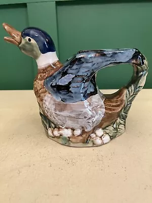 Vintage Majolica Mallard Duck Teapot / Pitcher Beautiful Jewel Tones • $35