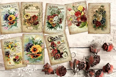 £3.20 • Buy 9 Vintage Flower Seed Catalogue ATC Cards Tags Embellishments