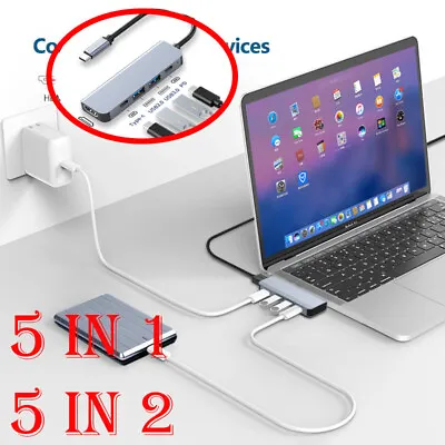 $7.51 • Buy 5-in-1 Multiport USB-C Hub Type C To USB 4K HDMI Adapter For Macbook Pro/Air