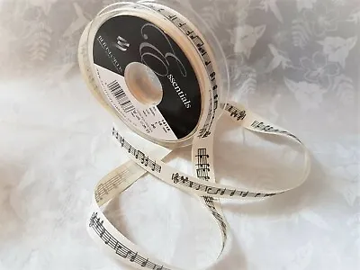 Berisfords MUSIC NOTE - Printed On A Natural Shade 'Linen Style' Ribbon - 15mm • £3.75