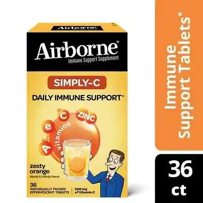 Airborne Simply-C Zesty Orange Effervescent Tablets 36 Count EXP 06/2024 • $14.99