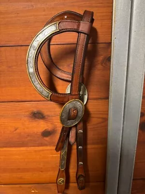 Western Show Bridle Headstall Double Ear Leather With Silver • $65