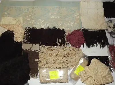 Large Lot Vintage Lace & Fringe Trim Panels Yards Finished Pieces Craft Sewing • $37.59