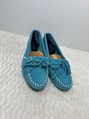Minnetonka Kilty Plus Women’s Size 8 Turquoise Suede Moccasins Driving Shoes • $30