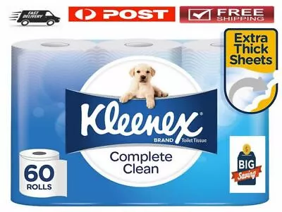 Toilet Paper 60 Rolls Kleenex Complete Clean 2 Ply White Soft Roll Tissue Bulk • $54.95