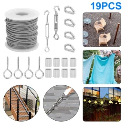 £10.24 • Buy 50ft Stainless Steel Garden Wire Cable Railing Rope Turnbuckle Wire Tensioner UK