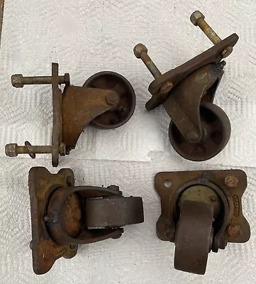 4 BASSICK 3  Swivel Caster Wheels #379. Heavy Duty Industrial Cast Iron. VTG. • $90