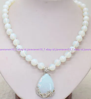 Natural 10mm White Moonstone Gemstone Round Beads Necklace 18-36 Inch • $7.59