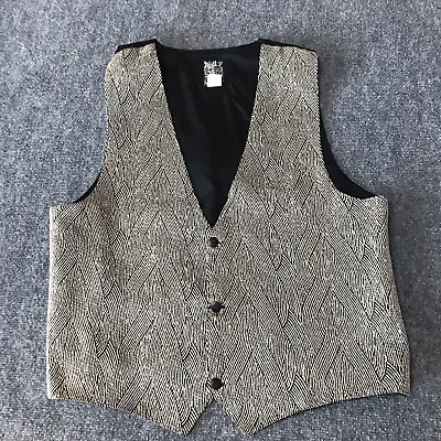 VTG 80s 90s Vest Men L Waistcoat Beige Grunge Goth Grandpa Unisex Attitudes USA • $39.98