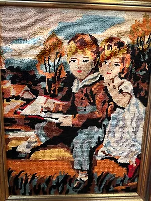 Vintage Handmade Completed Needlepoint  8  X 10  Framed The Bowden Children • $40