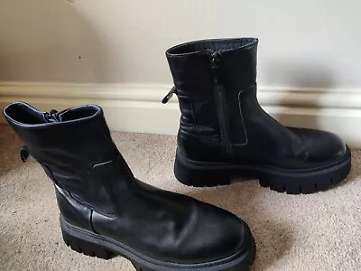 Womens Zara Black Chunky Ankle Boot Size 6 • £9.99