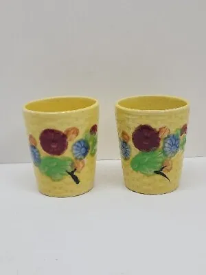 Vintage Majolica Basketweave Handpainted Flower Cups Made In Japan Set Of 2  • $15