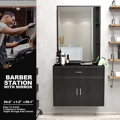 Artist Hand Black Wall Mounted Barber Salon Station Beauty Styling MirrorDrawer • $161.99