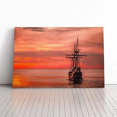 Sailing Ship Sunset (2) Canvas Wall Art Print Framed Picture Decor Living Room • £24.95