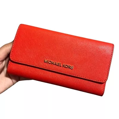 Michael Kors Jet Set Travel Trifold Leather Wallet - Red • $34.99